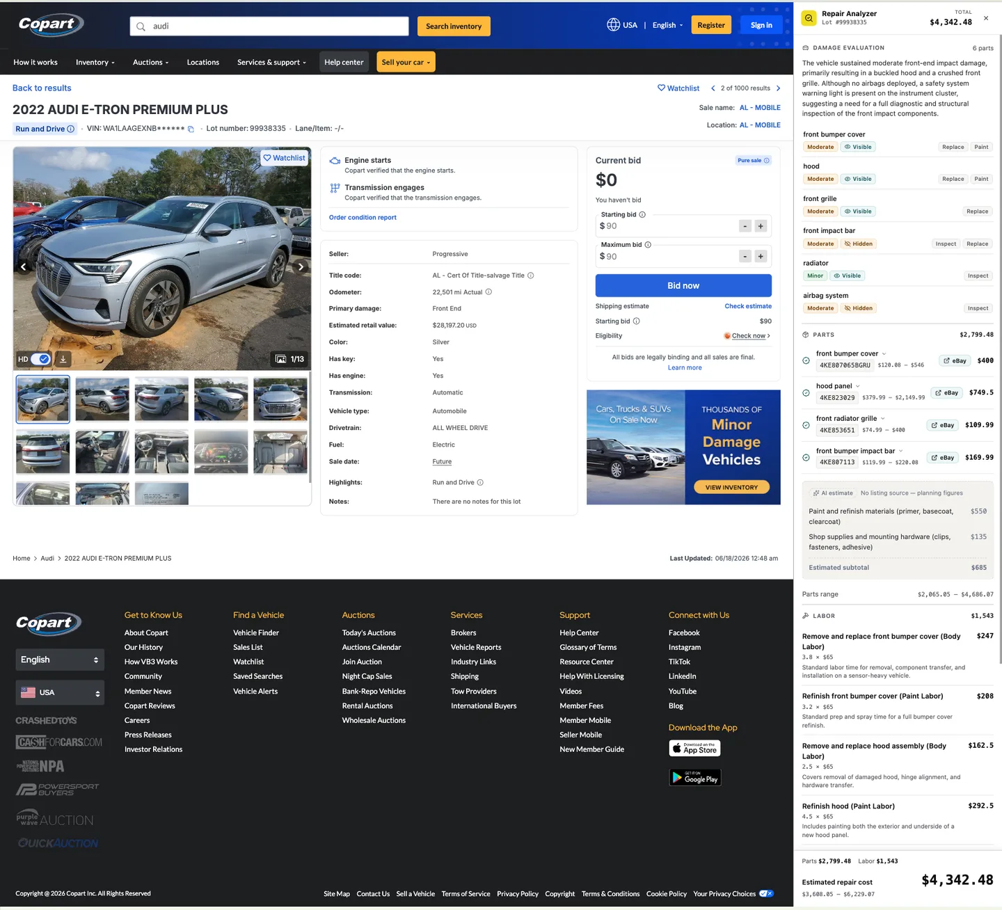 Repair Analyzer: damage and repair-cost estimate, about $4,342